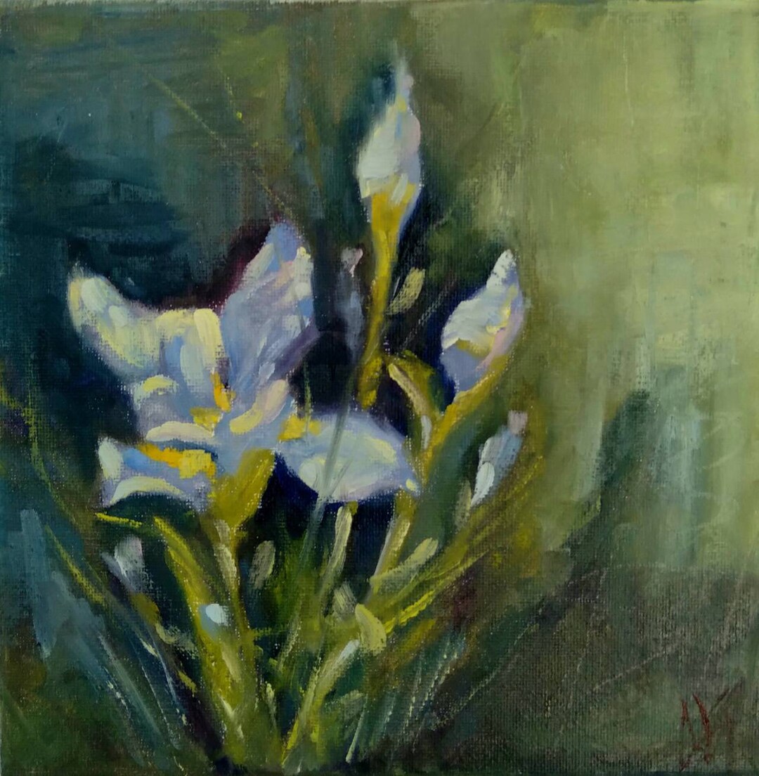 Original Blue Iris Oil Painting, Iris Flower Artwork - Etsy