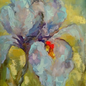 Original blue iris oil painting, iris flower artwork