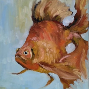 Original Gold fish oil painting, fish artwork, underwater life
