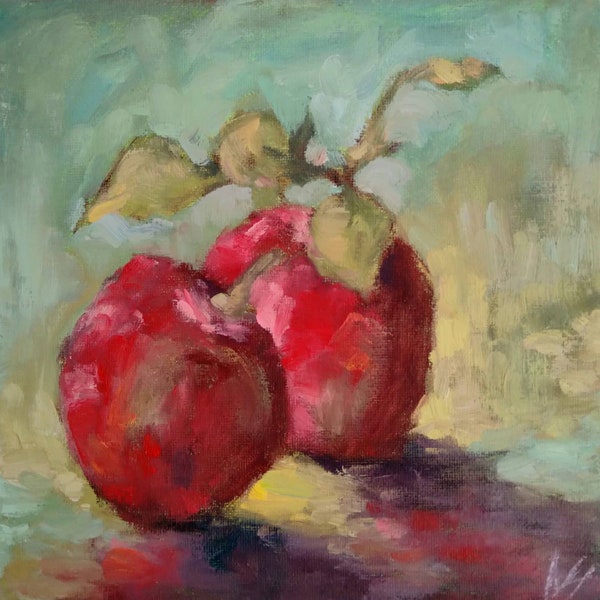 Original apple oil painting, Fruit stillife