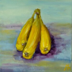 Original banana still life oil painting, fruit stillife artwork