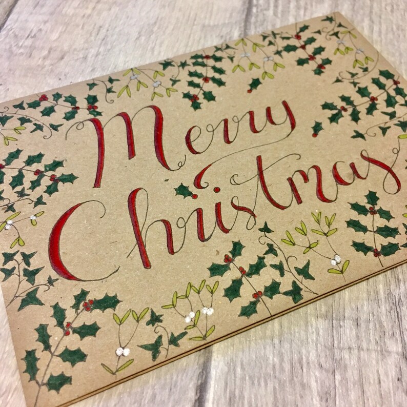 Hand drawn doodle Merry Christmas Card greenery christmas | Etsy