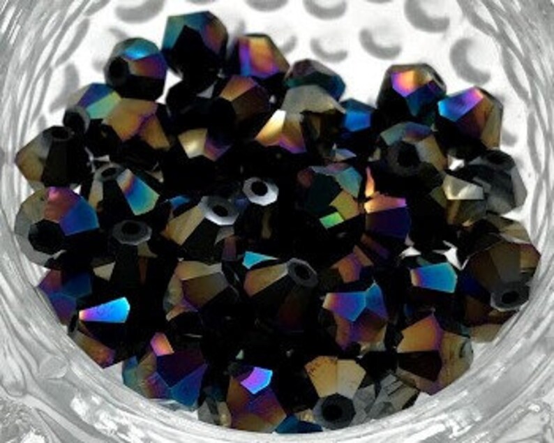 Crystal Bicones-Jet Black AB-Multi Size