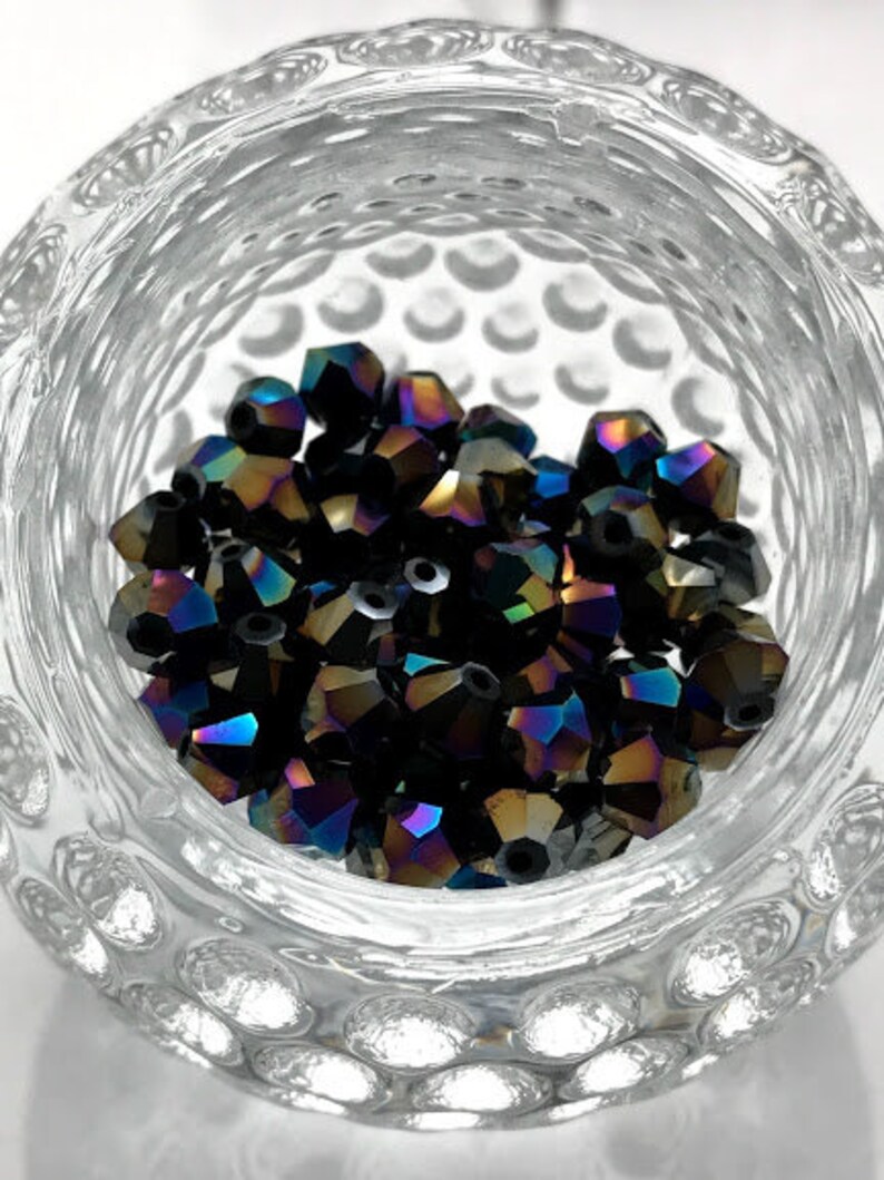 Crystal Bicones-Jet Black AB-Multi Size