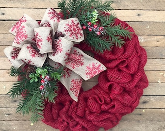 red burlap christmas wreath holiday wreath winter wreath red berries front door wreath christmas decor evergreen wreath with pinecones - Burlap Christmas Garland red burlap christmas wreath holiday wreath winter wreath red berries front door wreath christmas decor evergreen wreath with pinecones - Burlap Christmas Garland