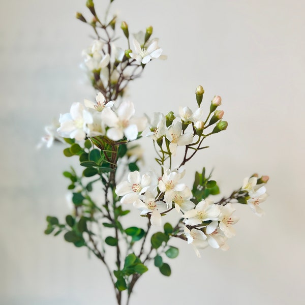 White Blossom Spray, Faux Mini Flowers Branch, Wreath Making Floral Arrangement Artificial Flower Stems for Spring