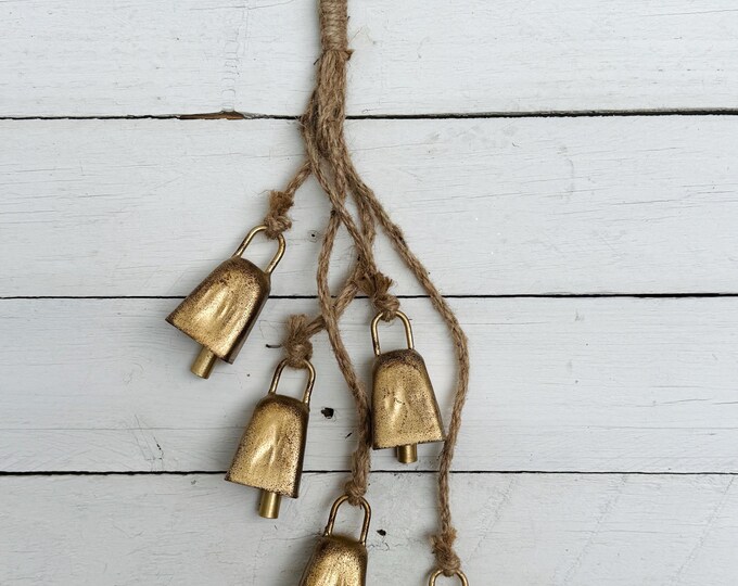 Rustic Gold Hanging Bells on Jute Rope Christmas Wreath Accessory ...
