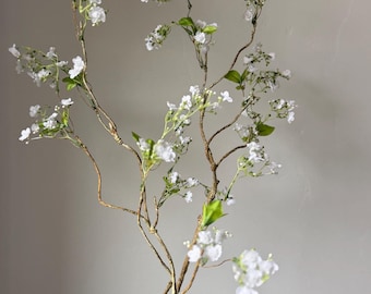 White Flowering Branch Stem Faux Spring Blossom Branch Minimalist Floral Stem for Wreaths Home Decor Wedding Styling