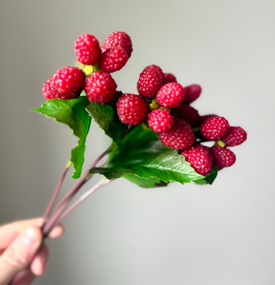 Red Raspberry Stem Artificial Raspberry Stem Bundle, Realistic Red Raspberry Spray, Faux ...