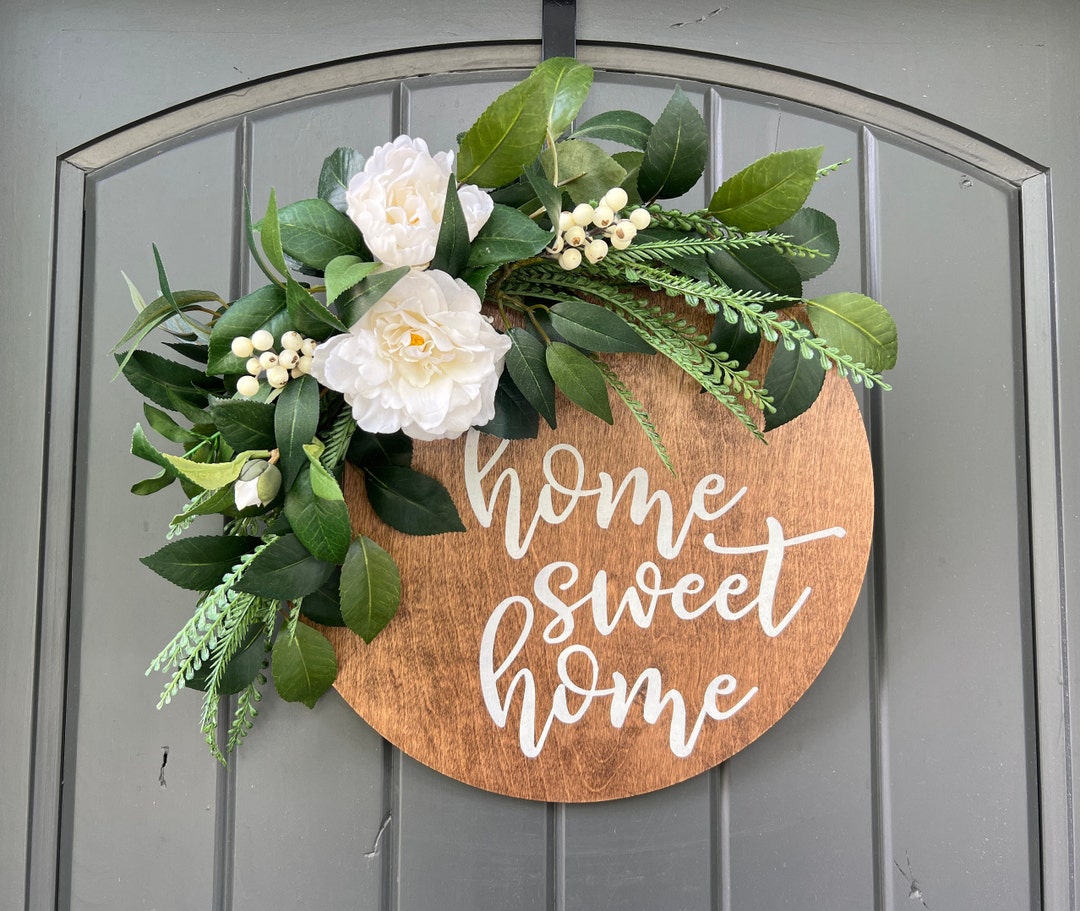 Round Wood Door Hanger for Front Door Home Sweet Home Etsy