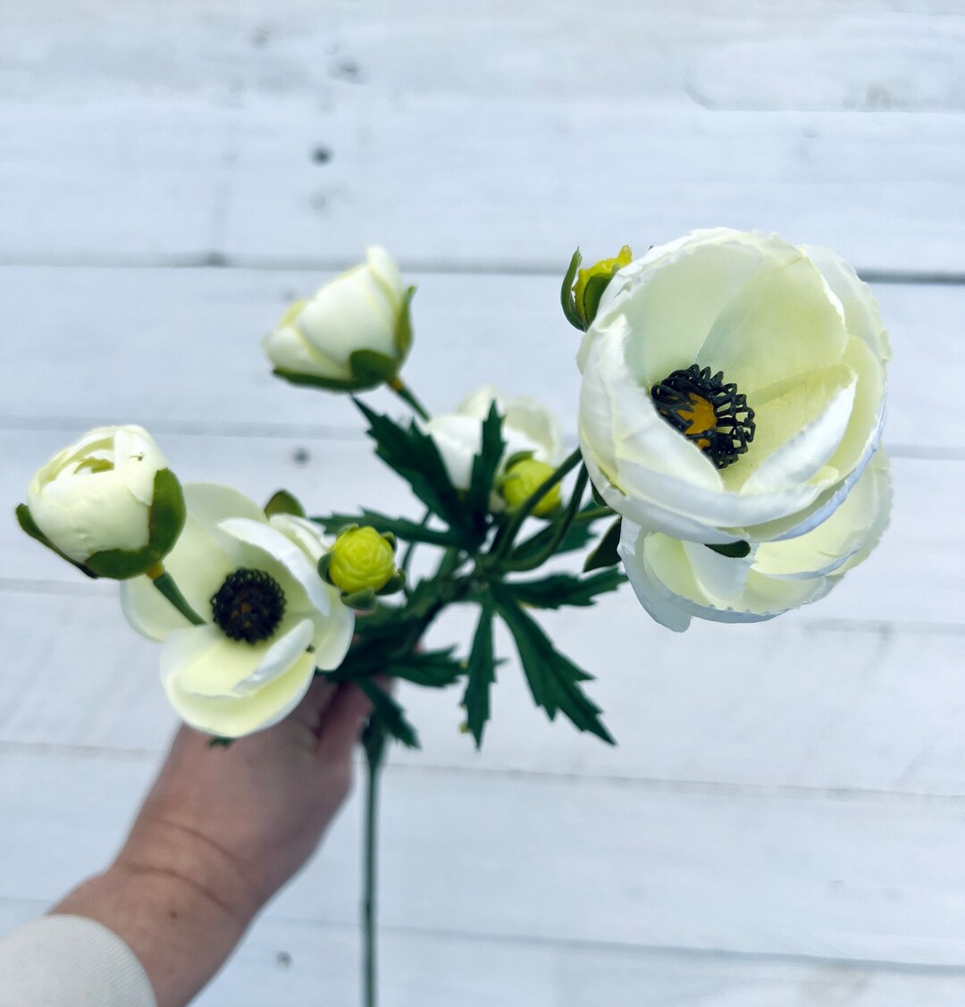 White Fake Ranunculus White Flower Spray, Faux Ranunculus Blossoms, Wreath Making Floral ...