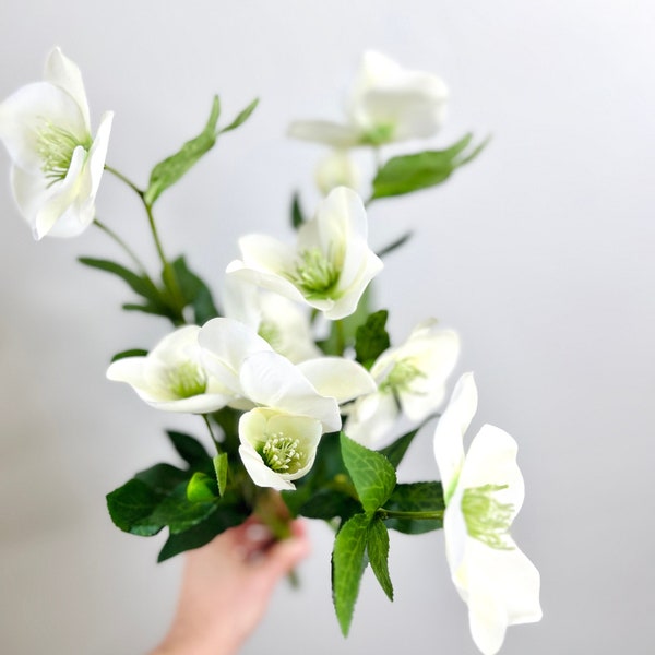 White Hellebore Bush, Faux Spring Blossoms, Wreath Making Floral Arrangement Artificial Flower Stems for Spring