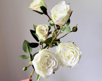 Mini Cream Rose Spray Stem Real Touch Artificial Roses Small Faux Rose Branch Wedding Florals Wreath Supply Cottage Garden Decor
