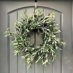 Olive Branch Wreath, Year Round Greenery Wreath For Front Wreath, Housewarming Gift for New Homeowner, Entryway Wall Decor Neutral
