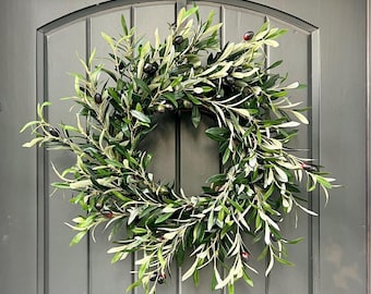 Olive Branch Wreath, Year Round Greenery Wreath For Front Wreath, Housewarming Gift for New Homeowner, Entryway Wall Decor Neutral