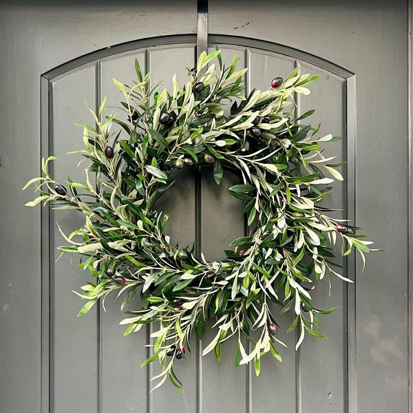 Olive Branch Wreath, Year Round Greenery Wreath For Front Wreath, Housewarming Gift for New Homeowner, Entryway Wall Decor Neutral