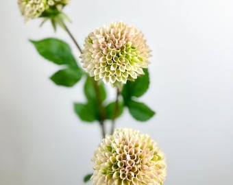 Blush Pink Cream and Green Dahlia Stem, Faux Spring and summer Blooms, Wreath Making Floral Arrangement Artificial Flower Stems for Spring