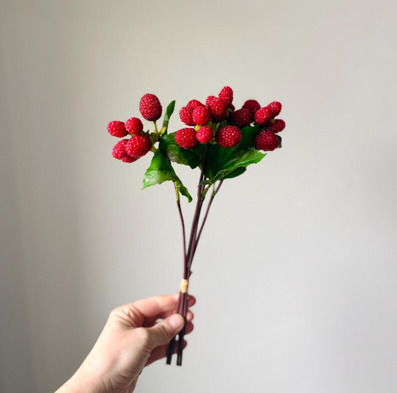 Red Raspberry Stem Artificial Raspberry Stem Bundle, Realistic Red Raspberry Spray, Faux ...
