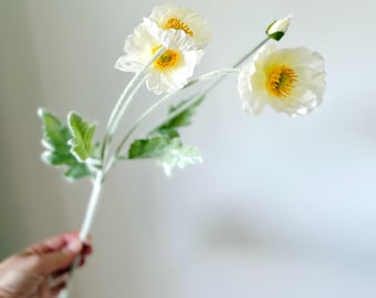 Artificial White Poppy Spray, Faux Florals for Wreaths and Arrangements,  Spring Summer Floral, DIY Wedding Supply, Floral Arrangement Stem