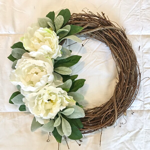 Peony Wreath, Grapevine Wreath, Spring Wreath, Summer Wreath, Front Door Wreath, Farmhouse Wreath, White Wreath, Mother's Day Wreath