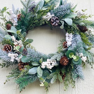 Winter Evergreen Wreath With Pinecones Rustic Winter Lambs - Etsy