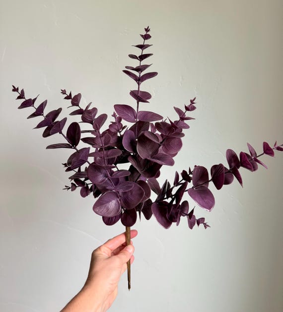 Purple Eucalyptus Leaf Spray Faux Fall Foliage for Wreath Making and Flower Arrangements Plum Eucalyptus Artificial Stem Moody Fall Greenery
