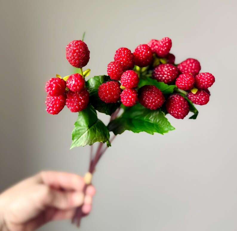 Artificial Raspberry Stem Bundle, Realistic Red Raspberry Spray, Faux ...
