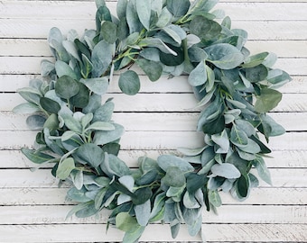 Year Round Lamb’s Ear and Eucalyptus Wreath, Year Round Greenery Wreath, Farmhouse Wreath for Front Door