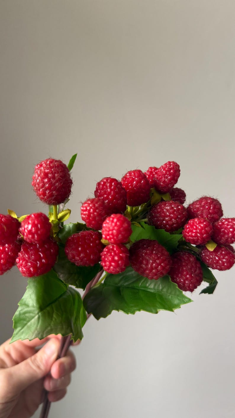 Artificial Raspberry Stem Bundle, Realistic Red Raspberry Spray, Faux ...