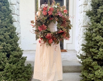 Fall Front Door Wreath with Eucalyptus and Maple Leaves, Elegant Autumn Wreath for Front Porch, Thanksgiving Foyer Decor, Housewarming Gift