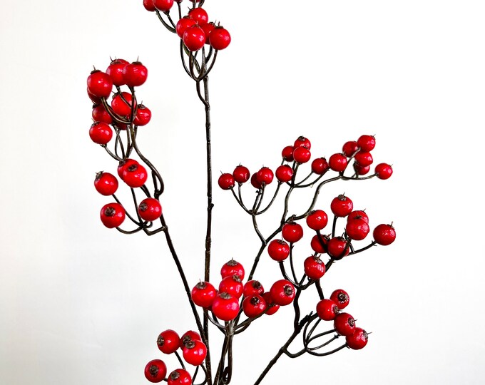 Faux Red Berry Branch, Faux Berry Stem, Christmas Berries for Wreath