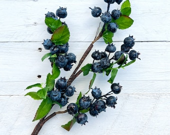 Artificial Blueberry Stem, Faux Berry Stem, Realistic Faux Fruit Spray for Wreath Making