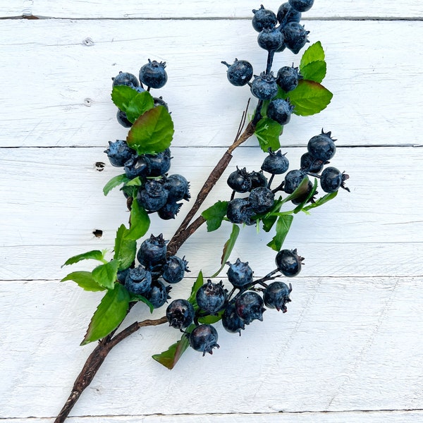 Artificial Blueberry Stem, Faux Berry Stem, Realistic Faux Fruit Spray for Wreath Making