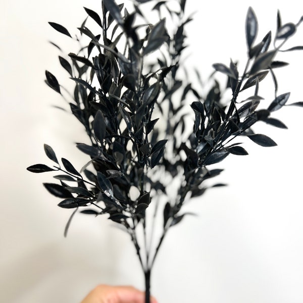 Black Flroal Leaves for Fall or Halloween, Black Willow Bush for Wreath Making or Faux Floral Arrangements, Halloween Florals