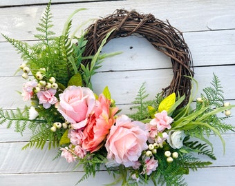 Summer Floral Wreath for Front Door, Floral Entryway Wall Decor Gift for Mom, Housewarming Gift for New Homeowner, Mother’s Day Gift