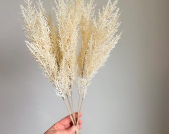 Faux Cream Pampas Grass Bush Artificial Dried Look Grass Spray, Neutral Fall Floral Stem, Neutral Vase Filler, Wreath Supply