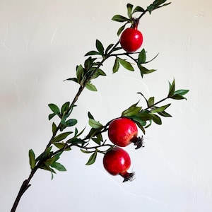 Realistic Artificial Pomegranate Stem,  Faux Fruit Branch for Holiday and Everyday Decor, Red Pomegranate Spray