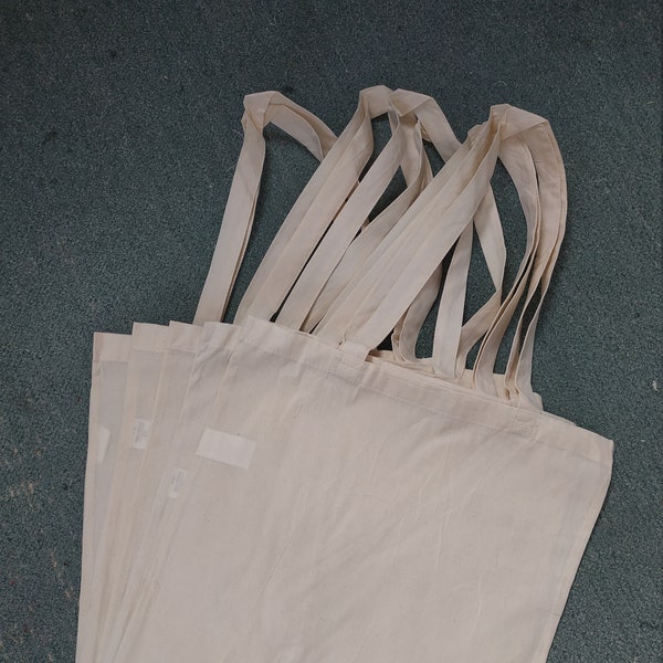 5 x 100% Natural Cream Cotton Canvas Tote Bag,  Great for block printing, fabric paints, embroidery, applique, etc.