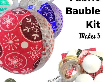 Fabric Bauble Kit - Makes 3 lavish Christmas baubles.  Beautiful decorations or gift embellishment.  Embellished with sparkling beads.