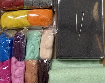 Needle Felting Kit Starter Set - Includes Roving Wool, Needles, Felt Base & Foam Pad