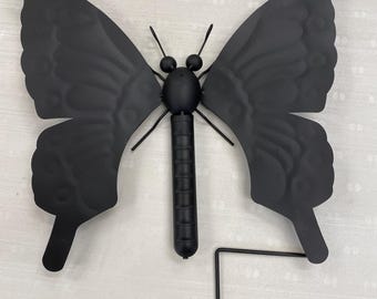 Matte Black Metal Butterfly Mosaic Base with Garden Stake (92cm max. x 38cm)