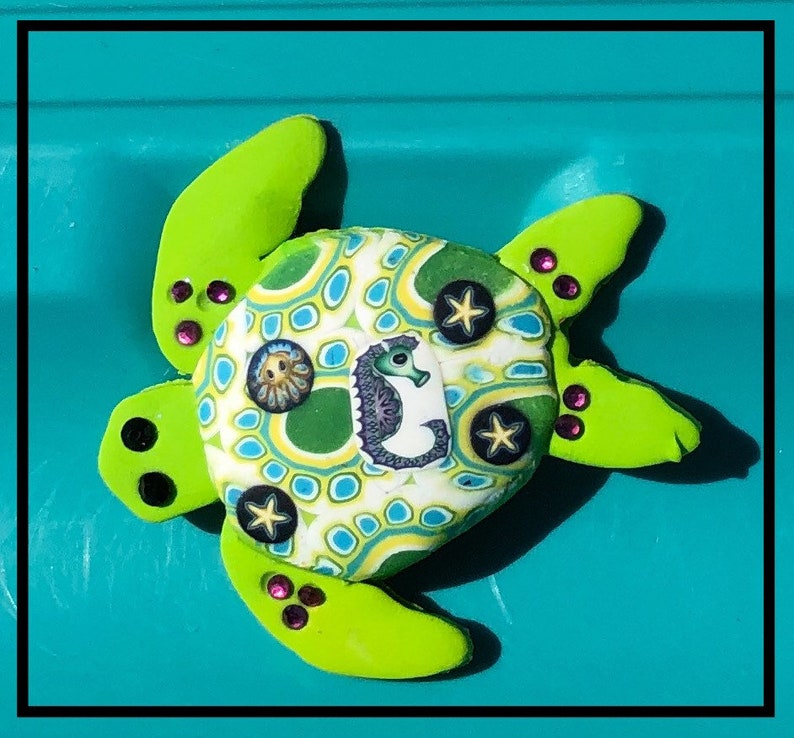 Whimsical Polymer Clay Tortoise or Turtle Brooch or Magnet 5 to choose from
