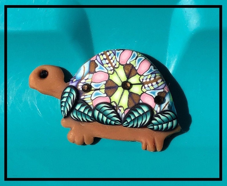 Whimsical Polymer Clay Tortoise or Turtle Brooch or Magnet 5 to choose from