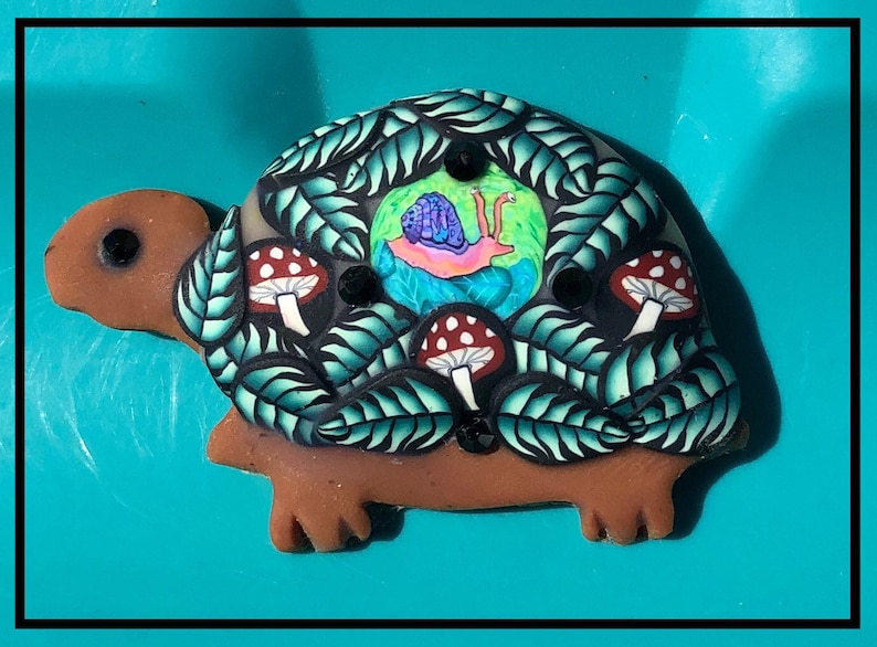 Whimsical Polymer Clay Tortoise or Turtle Brooch or Magnet 5 to choose from