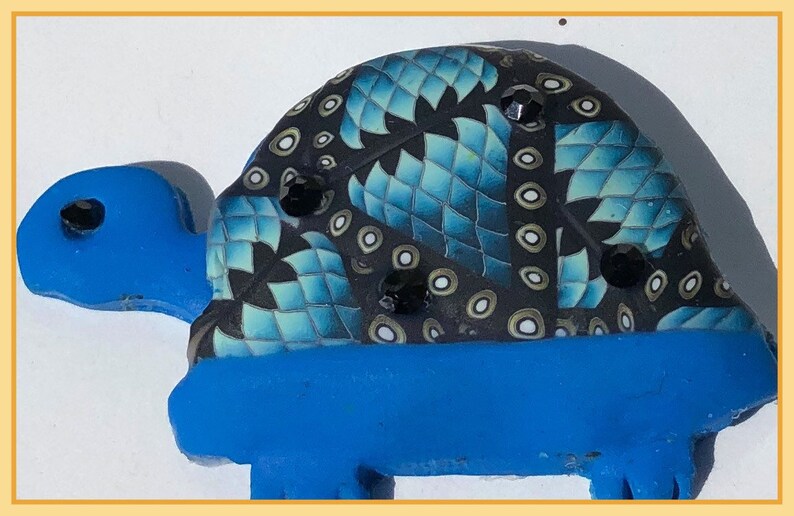 Whimsical Polymer Clay Tortoise or Turtle Brooch or Magnet 5 to choose from