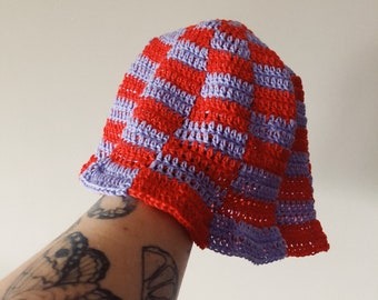 Violet & Rose - Checkers - Handmade Crochet Bucket Hat