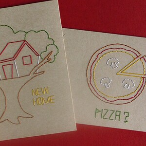 Stitch & Share - Cartes de couture DIY: Nouvelle maison / Pizza?