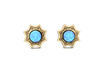 Engraved Star Wooden Stud, with 4mm Stone