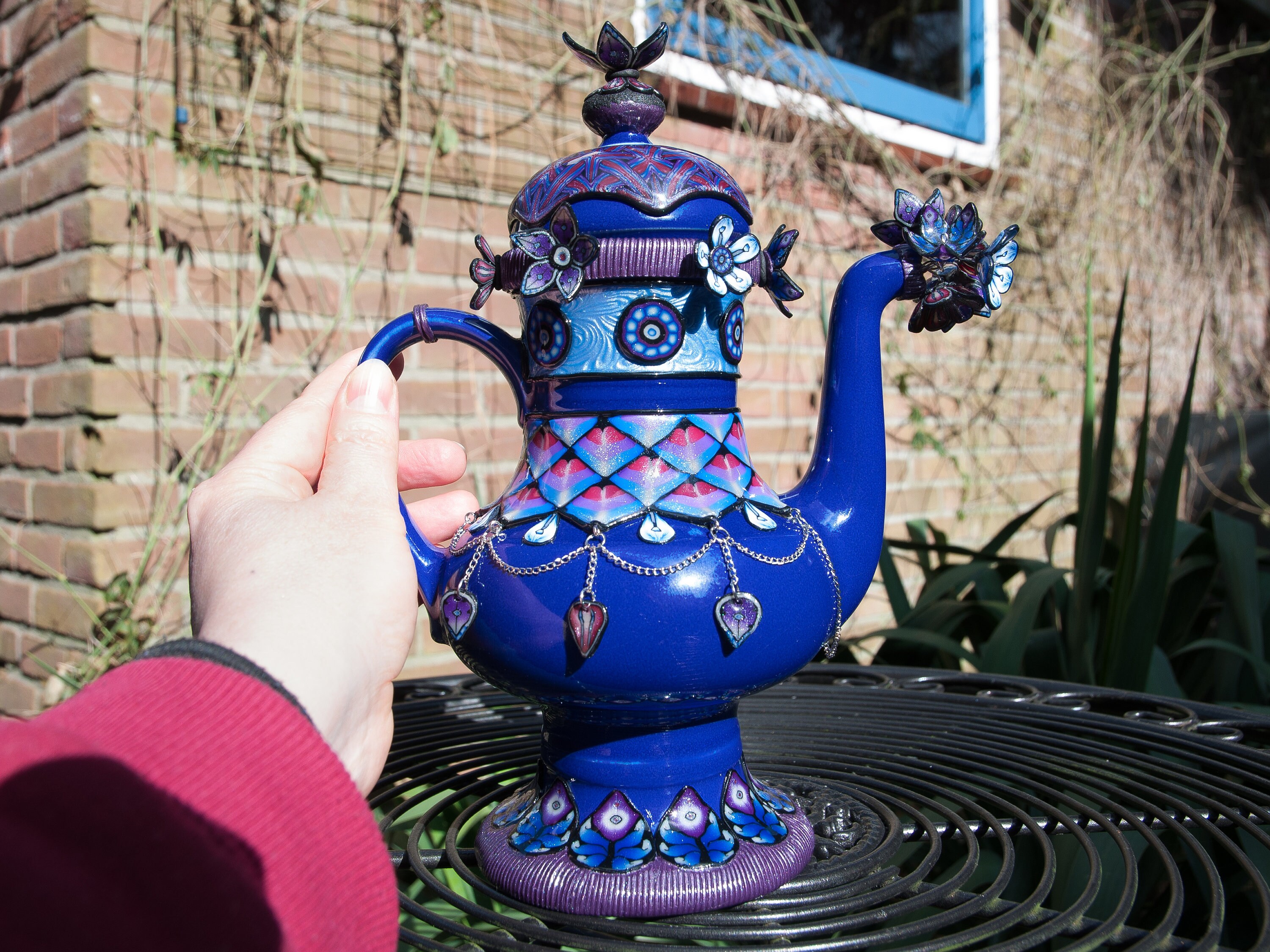 Polymer Clay Covered Ceramic Coffee Pot, Unique Teapots, Whimsical Teapots Polymer Clay Teapot