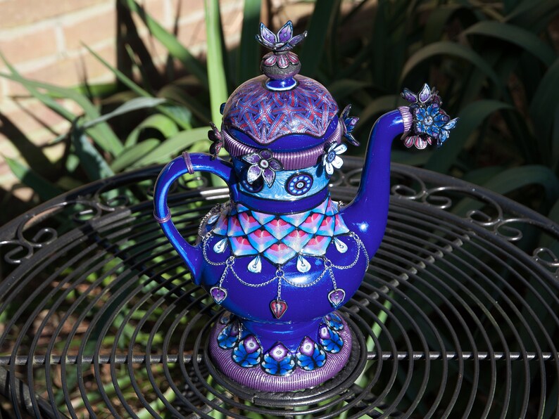 Polymer Clay Covered Ceramic Coffee Pot, Unique Teapots, Whimsical